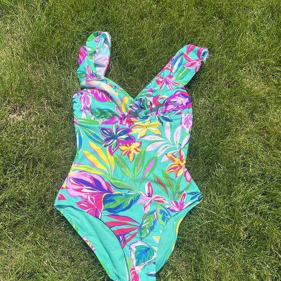 stella parker Other - Stella Parker Floral Ruffle One Piece Swimsuit Tropical KL3TM16 NWT‎ $108 Small